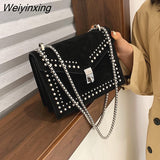 Weiyinxing Chain Rivet Lock Designer Crossbody Bags For Women Luxury Handbags Travel Red Shoulder Messenger Bag Ladies Small Flaps 2023
