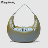 Weiyinxing Half Moon Sapce Padded Women Shoulder Bags Designer Down Cotton Lady Handbags High Quailty Large Tote Winter Purses 2023