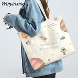 Weiyinxing Women Shopping Bags Eco Reusable Foldable Shoulder Bag Large Capacity Canvas Handbags Cartoon Bag for Women Shopping Bags