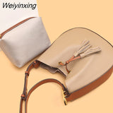 Weiyinxing Leather Women Handbag Fashion Totes High Quality Shoulder Bag Fashion Female Crossbody Bag Luxury Tassel Woman Sac Black