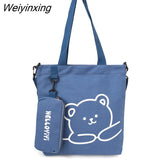 Weiyinxing Handbags Shoulder Bags Large Capacity Student Schoolbag Cartoon Bear Pattern Tote Bag Young Girls Handbag Messenger Bags