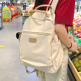 Weiyinxing Solid Color Cute Women Backpack Large Capacity Portable Student Bag Korean Style School Bag Teenager Girls College Backpack