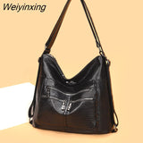Weiyinxing Quality Pu Leather Women Bagpack Designer Large Capacity 3 In 1 Back Pack Fashion Luxury Female Shoulder Handbag Travel Bag