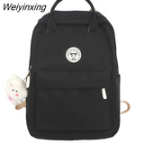 Weiyinxing Solid Color Boy College Student Schoolbag Large Capacity Canvas Washing Women Backpack Simple Fashion Teenage Girl Backpacks