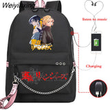 Weiyinxing Revenger Mikey Sano Manjiro Anime School Backpack Teen Girls Backpacks Travel Laptop Chain Backpack W/ Headphone USB Port