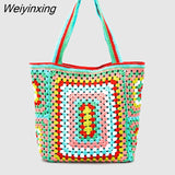 Weiyinxing Paisley Crochet Women Shoulder Bags Knitting Large Tote Bag Casual Lady Handbags Big Shopper Purses Summer Beach Bag