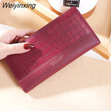 Weiyinxing New Korean Version Crocodile Pattern Long Wallet Ladies Color Matching Multi-card Pocket Thin Leather Fashion Women Purse