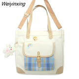 Weiyinxing Women Large Capacity One Shoulder Canvas Bag Women Handbag Shoulder Bag Checked Bag Student School Bag Tote Bag Shopper Bag