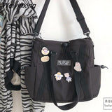 Weiyinxing Women Shoulder Bag Nylon Messenger Bag Large Capacity Solid Color Handbag Tote Bag Women Student Bag Cute Cartoon Pendants