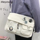 Weiyinxing Women Canvas Shoulder Bags For Youth Casual Ladies Large Capacity Crossbody Bags Solid Handbags Messenger Bags for Women