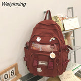 Weiyinxing New Waterproof Nylon Mesh Women Backpack Female Solid Color Badge Travel Bag College Girl Multi-pocket Schoolbag Book Bags