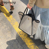 Weiyinxing Canvas Trapeze Women Handbags Designer Shoulder Crossbody Bags Small Tote Lady Shopper Bag Summer Beach Purses 2023