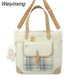 Weiyinxing Women Large Capacity One Shoulder Canvas Bag Women Handbag Shoulder Bag Checked Bag Student School Bag Tote Bag Shopper Bag