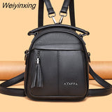Weiyinxing Leather Women Backpack Cow Leather Multifunction Small Bookbag for Teen Girls Bag High Quality Female Rucksacks Mochilas