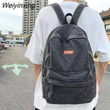 Weiyinxing Cool Washed Denim Backpack Kawaii Letters Embroidery Travel Bag High Quality Boy Girl Schoolbag Women Laptop Backpacks