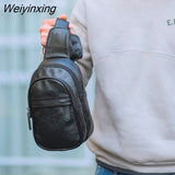 Weiyinxing Simple Men's Small Chest Bag Messenger Bag Men's Korean Fashion Casual Soft Leather Shoulder Bag Outdoor Sports Backpack