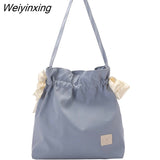 Weiyinxing Women Waterproof Nylon Large Capacity Shoulder Bag Female Bowknot Storage Bag Beach Bag Solid Color Tote Bag Student Bag