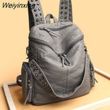 Weiyinxing Quality Rivet Soft Leather Backpacks for Women 2023 Fashion Luxury Ladies Shoulder Bag Large Capacity School Bags Backpack