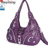 Weiyinxing Washed Shoulder Bags for Women 2023 Classic Fashion Motorcycle Soft Handbags PU Leather Shoppin Bags Chic Crossbody Bag