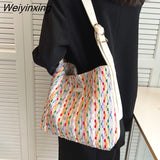 Weiyinxing Brand Design Women Weave Bucket Shoulder Bags Fashion Handbags and Purses Casual Fabric Crossbody Bag 2023 Summer