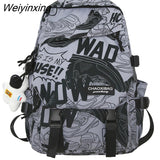 Weiyinxing Girl Male School Bag Female Graffiti Print Men Backpack Women Book Boy Bag Nylon Ladies Fashion Laptop Backpack Student