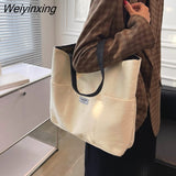 Weiyinxing Women's Shopping Bag Large Capacity Canvas Shoulder Bags Female 2023 New Underarm Bag Simple Letter Student Tote