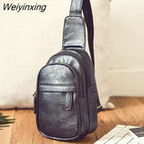 Weiyinxing Simple Men's Small Chest Bag Messenger Bag Men's Korean Fashion Casual Soft Leather Shoulder Bag Outdoor Sports Backpack