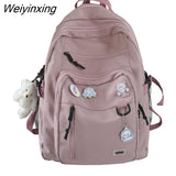 Weiyinxing Solid Color Big Student Backpack Rucksack Girl School Bag High Capacity Women Backpack Female Cute Leisure Travel Mochila