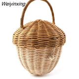 Weiyinxing Rattan Mushroom Basket Bag Designer Wicker Woven Women Handbags Lovely Summer Beach Straw Bag Bali Holiday Box Purses