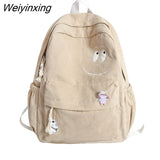 Weiyinxing Cute Corduroy Cartoon Book Bag Trendy Women Small College Backpack Fashion Ladies Kawaii Student Bag Female School Backpack