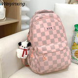 Weiyinxing Girl Plaid Student Backpack Korean Large Capacity Cute Women’S Schoolbag High Quality Waterproof Travel Bag Cool New