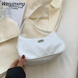 Weiyinxing Women Solid Color Shoulder Bag Mini Crescent Messenger Handbags Luxury Designer Nylon Handbag Retro Ladies Underarm Bags