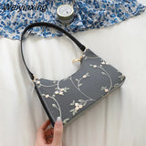 Weiyinxing Lace Floral Stitching Shoulder Bag for Women 2023 Soft PU Leather Underarm Bags Beach Travel Handbag Girls Small Tote Bag