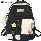 Weiyinxing Student Harajuku Backpack Cute Nylon Women Badge School Bag College Lady Kawaii Backpack Female Fashion Bag Book Trendy New