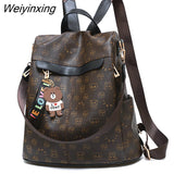 Weiyinxing Soft Girls School Backpack Fashion Panda Prints PU Leather Anti-theft Backpack Luxury Leisure Chic Bookbag Travel Backpack 911