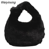 Weiyinxing Women New Luxury Handbags Plush Pouch Half Moon Underarm tote bag Shoulder bags for women Furry Handbags Totes sac a main femme