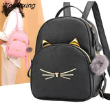 Weiyinxing FASHION Cartoon Cat Mini Cute Backpack Purse for Women Leisure Small Backpack Daypack PU Leather Shoulder Bag Fur Ball