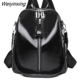 Weiyinxing Cowhide High Quality Travel Girls Backpack Korean Women Female Rucksack Leisure Student School Bag Soft Leather Famale Bag