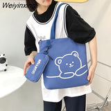 Weiyinxing Handbags Shoulder Bags Large Capacity Student Schoolbag Cartoon Bear Pattern Tote Bag Young Girls Handbag Messenger Bags