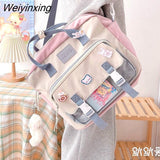 Weiyinxing Women Multifunction Shoulder Bag Handbag Backpack Large Capacity School Bag Women Nylon Bag Contrasting Color Design Square Bag