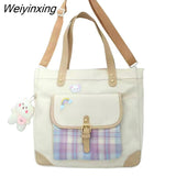 Weiyinxing Women Large Capacity One Shoulder Canvas Bag Women Handbag Shoulder Bag Checked Bag Student School Bag Tote Bag Shopper Bag