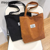 Weiyinxing Corduroy Shoulder Bag for Women New Vintage Handbag Solid Color Eco Shopping Bag Reusable Large Shopper Totes Bags