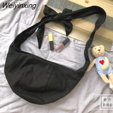 Weiyinxing Canvas Dumpling Bag Women's Shoulder Bag 2023 New Korean Chic Lace Up Half Moon Messenger Bag Lady