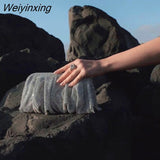 Weiyinxing Ruched Evening Clutch Bag Designer Diamonds Women Handbags Crystal Mesh Shoulder Bags Shinny Rhinestone Party Purses 2023