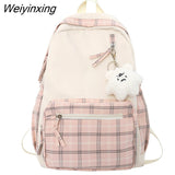 Weiyinxing Girl Lattice Travel School Bag Fashion Lady Kawaii Book Backpack Trendy College Cool Female Plaid Backpack Women Laptop Bag