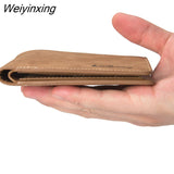 Weiyinxing Men Retro Frosted PU Wallet Two Folding Male Purse Credit Card Holder Solid Color Short Wallet Purse and Wallet
