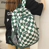 Weiyinxing Women Plaid Backpack Fashion Lady Laptop School Bag New Girl Boy Backpack Trendy Female Men Travel Book Lattice Student Bag