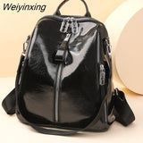 Weiyinxing Cowhide High Quality Travel Girls Backpack Korean Women Female Rucksack Leisure Student School Bag Soft Leather Famale Bag