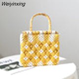 Weiyinxing Thread Crochet Women Handbags Bamboo Handle Tote Woven Bags for Women 2023 Luxury Brands Knitting Clutch Purses Flap Ins