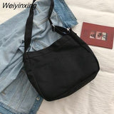 Weiyinxing Women Solid Color Canvas Bag Women's Black White Messenger Bag Magnetic Buckle Student One Shoulder Bag High Capacity School Bag